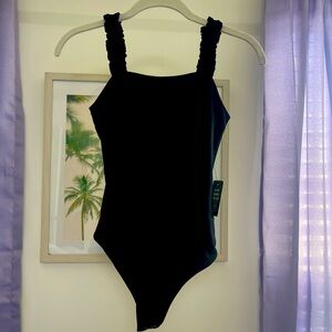 Express. Body Contour Collection. Black bodysuit with ruffle straps. XXS.